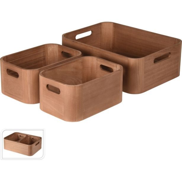 EXCELLENT HOUSEWARE Sada dřevěných úložných boxů 3 ks KO-KR8000170