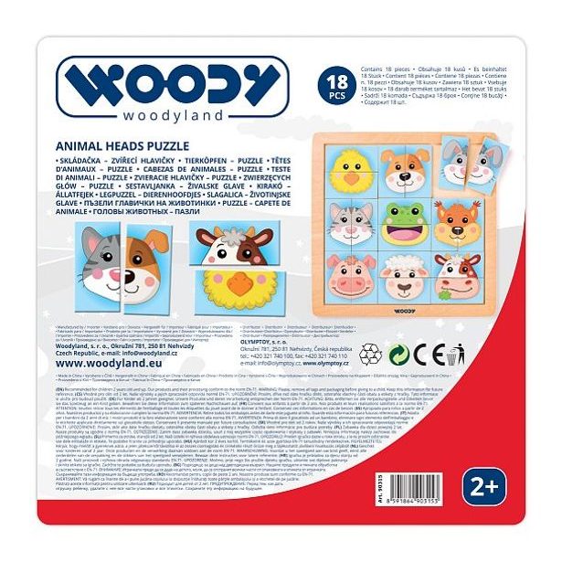 WOODY Skládačka Zvířecí hlavičky - domácí