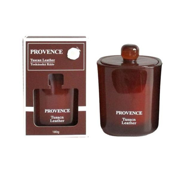 Provence SVÍČKA VE SKLE TUSCAN KŮŽE 9X9,2CM 180G 25H HOŘENÍ