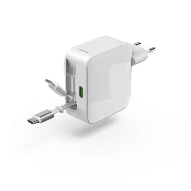 Hama rychlá USB nabíječka GaN 2x USB-C, PD 30 W, navíjecí kabel