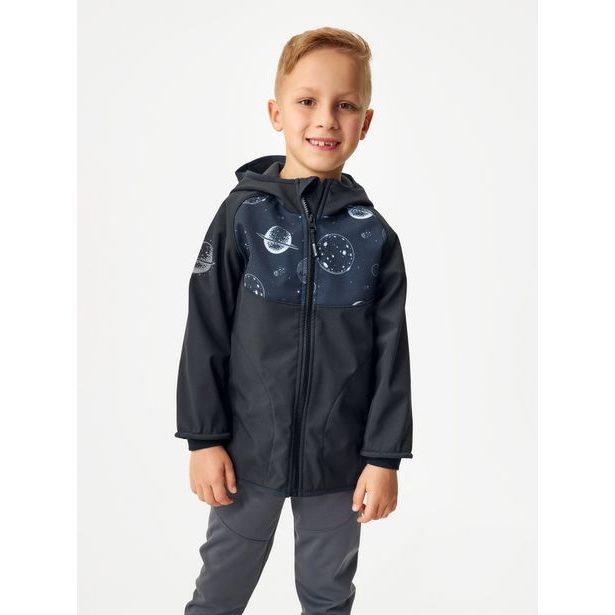 Unuo, Dětská softshellová bunda s fleecem Basic, Černá, Planety