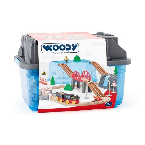 WOODY Vláčkodráha v boxu – Důlní souprava, 54ks