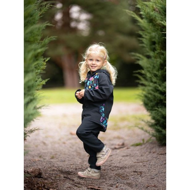 Unuo, Dětská softshellová bunda s fleecem Basic, Černá, Kytičky