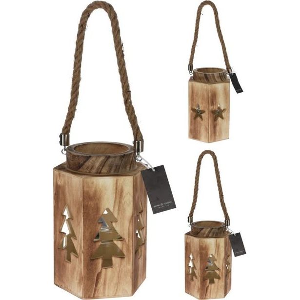 lucerna 14x16x23cm, na svíčku, 2druhy, dřevo/sklo