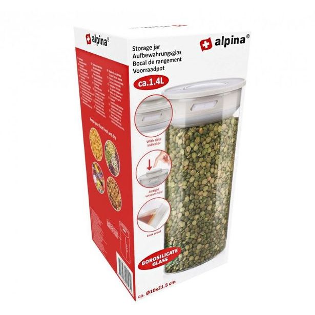 ALPINA Skleněná dóza 21,5 cm bílá ED-224195bila