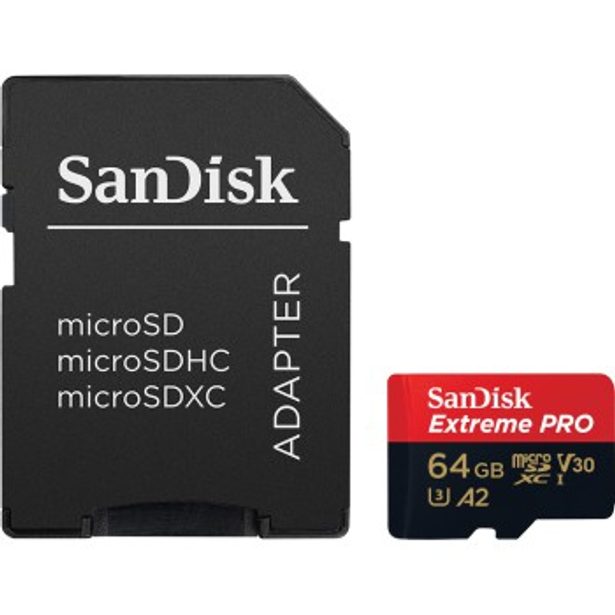 SanDisk Extreme PRO microSDXC 64 GB + SD Adapter 200 MB/s and 90 MB/s A2 C10 V30 UHS-I U3
