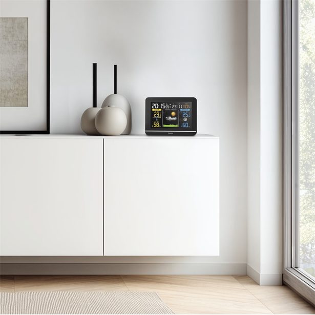 Hama Usedom, meteostanice, bezdrátový senzor, barevný VA displej, síťový zdroj, baterie