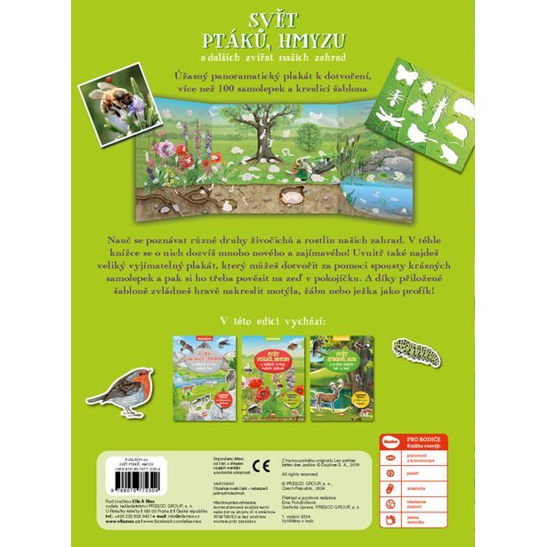 SVĚT PTÁKŮ, HMYZU a dalších zvířat našich zahrad – Knížka s plakátem a samolepkami