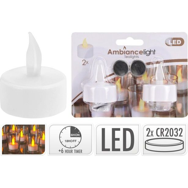 svíčka LED 4x4x2cm čajová 2ks, časovač, vč. bater.