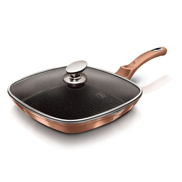 BERLINGERHAUS Pánev grilovací s mramorovým povrchem a poklicí 28 cm Rosegold Metallic Line BH-1610