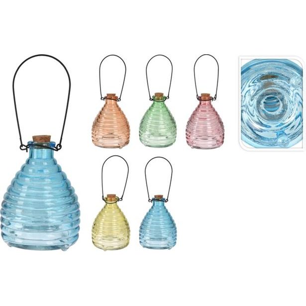 lapač vos d x cm, sklo+kork. uzávěr, na pověšení, mix barev