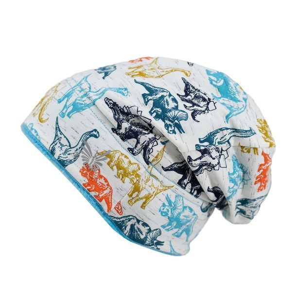 ESITO Zimní čepice spadená Dinouši - tyrkysová