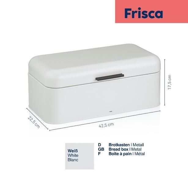 KELA Chlebník Frisca kov, bílá 42,5x22,5x17,5 cm KL-12839