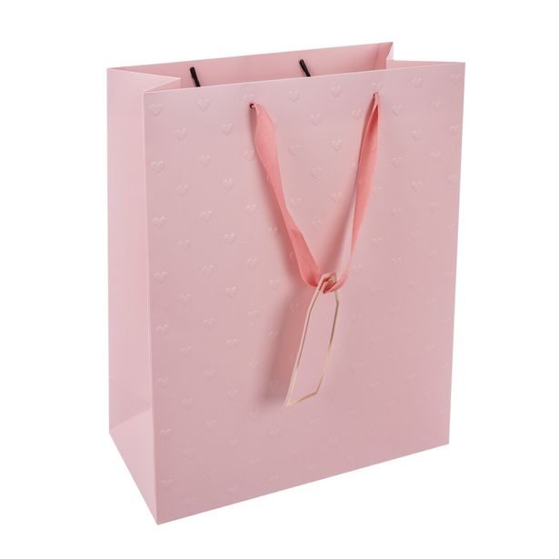 O Taška papír dárková vytlač. srdíčka 26x12x32 cm růžová