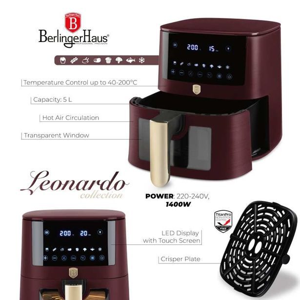 BERLINGERHAUS Horkovzdušná fritéza digitální 5 l Leonardo Collection BH-9489