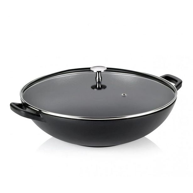 KELA Wok litinový s poklicí CALIDO 36 cm černá KL-12475