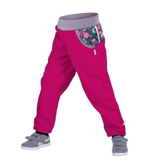 unuo softshellové kalhoty bez zateplení Květinky malinové (Softshell kids trousers) (2)