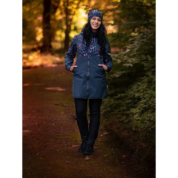 Unuo, Dámský softshellový kabát s fleecem, Žíhaná Tm. Modrá, Lístečky