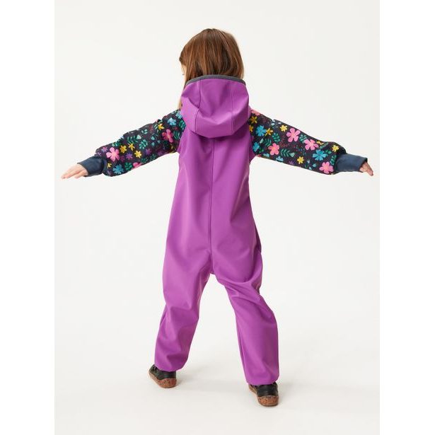 Unuo Batolecí softshellová kombinéza s fleecem Mini, Ostružinová, Kytičky