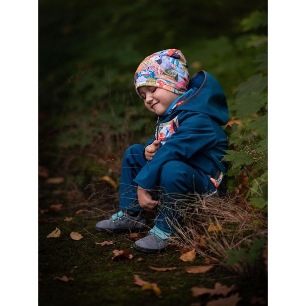 Unuo, Batolecí softshellové kalhoty s fleecem Basic, Kobaltová, Veselé kopečky