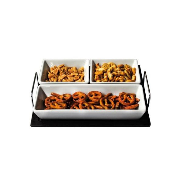 TORO Sada obdélníkových misek, 3 ks, keramika, dřevěný podnos_hamashop