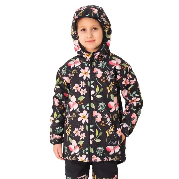 ESITO Dětská jarní softshellová bunda DUO Spring flowers - černá