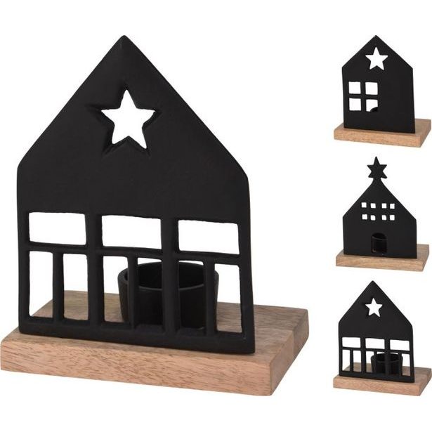 svícen 13x8cm, DOMEČEK, dřevo/kov, mix druhů