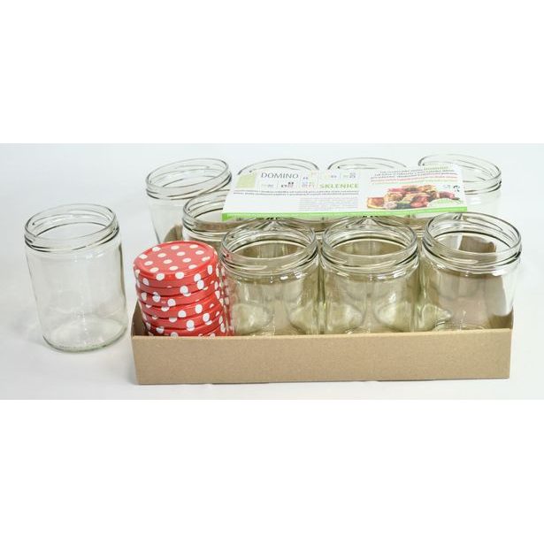 sklen.zavař. 440ml-10ks-LUNCH+10ks víček TO82 PUNTÍK