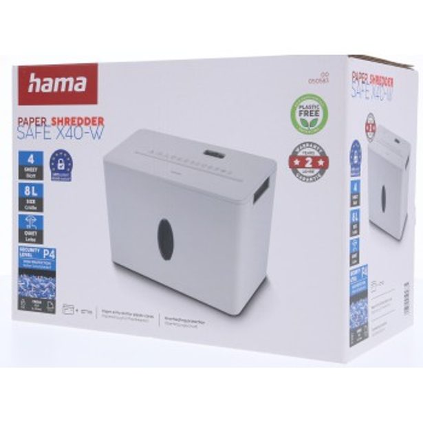 Hama Safe X40-W, skartovačka, křížový řez, 4 listy, bezpečnostní úroveň P4 T4 E3, bílá
