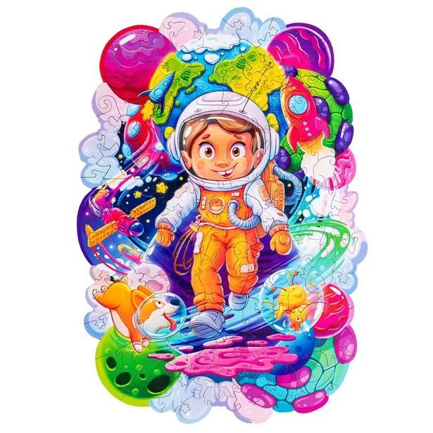 DŘEVĚNÉ BAREVNÉ PUZZLE - Vesmírný dobrodruh