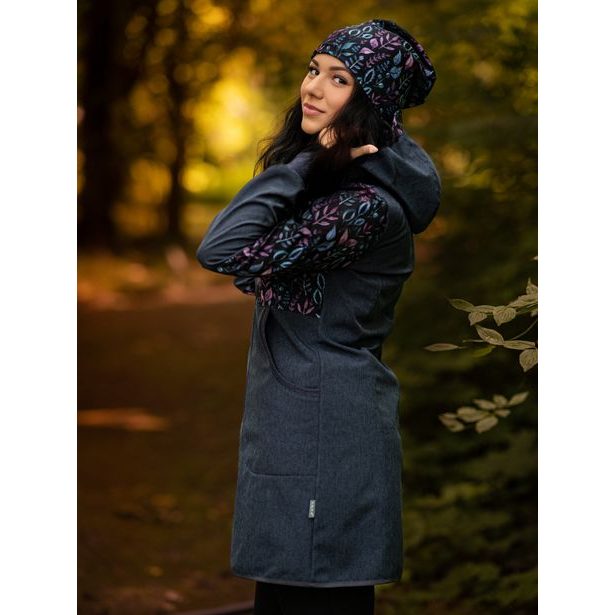 Unuo, Dámský softshellový kabát s fleecem, Žíhaná Tm. Modrá, Lístečky