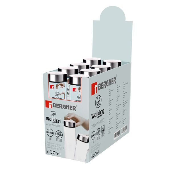BERGNER Lahev skleněná přenosná s nerez víkem 600 ml BG-20121-BK