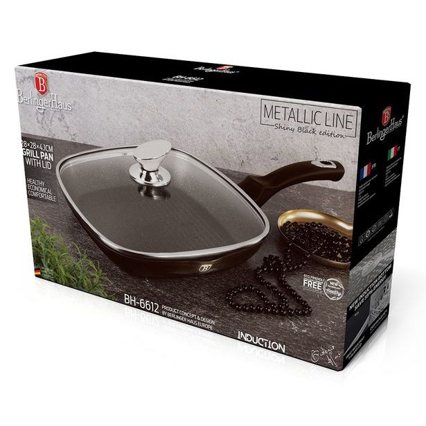 BERLINGERHAUS Pánev grilovací s poklicí 28 cm Shiny Black Collection BH-6612