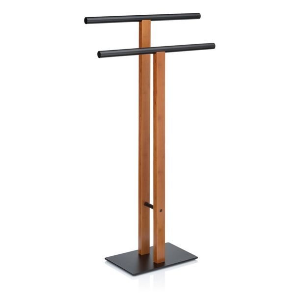 KELA Držák na ručníky Amir kov/bambus černá/hnědá 30x20x93 cm KL-22572