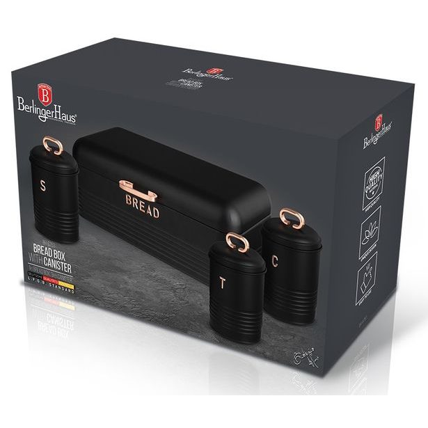BERLINGERHAUS Chlebovka a dóza na potraviny sada 4 ks Black Rose Collection BH-6753