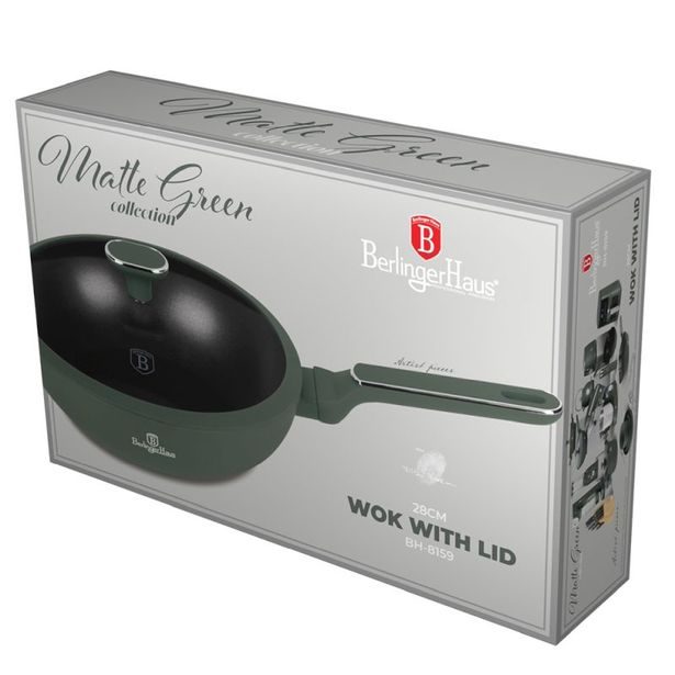 BERLINGERHAUS Pánev wok s poklicí a titanovým povrchem 28 cm Matte Green Collection BH-8159