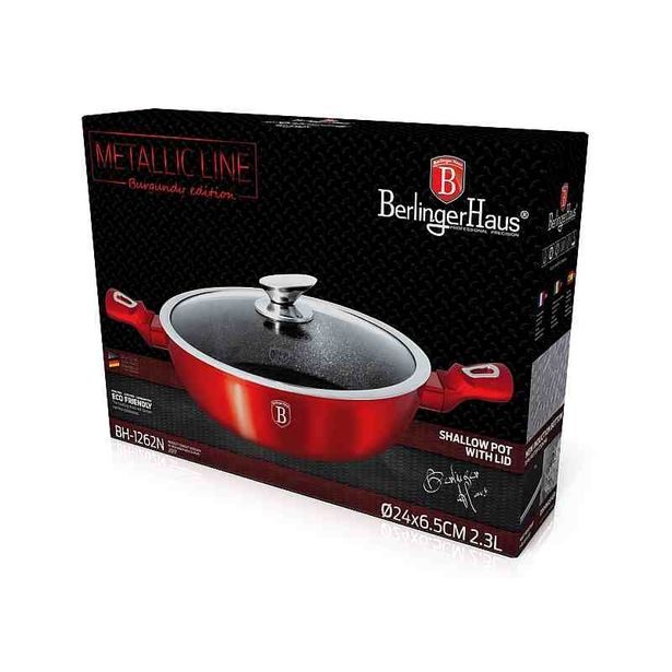 BERLINGERHAUS Pekáč kulatý s mramorovým povrchem a poklicí 24 cm Burgundy Metallic Line BH-1262