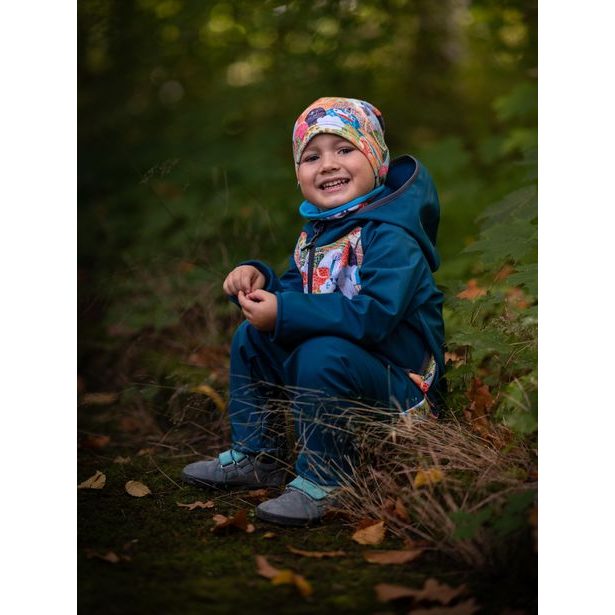 Unuo, Batolecí softshellové kalhoty s fleecem Basic, Kobaltová, Veselé kopečky