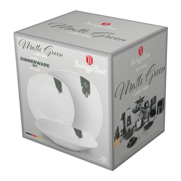 BERLINGERHAUS Jídelní sada talířů 18 ks Matte Green Collection bílá-zelená BH-10205