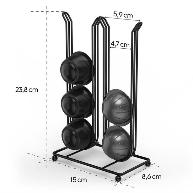 Barista stojan/ držák pro 16 kapslí Dolce Gusto/ Nespresso Vertuo, kovový, matný černý