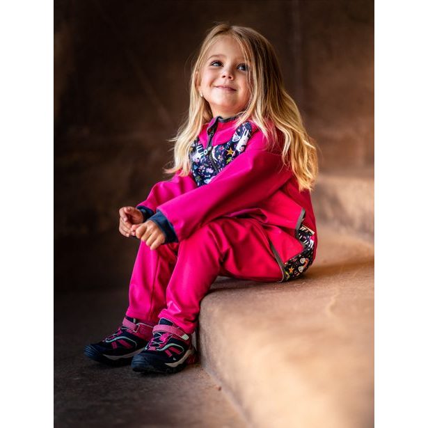 Unuo, Dětská softshellová bunda bez zateplení, Fuchsiová, Jednorožci