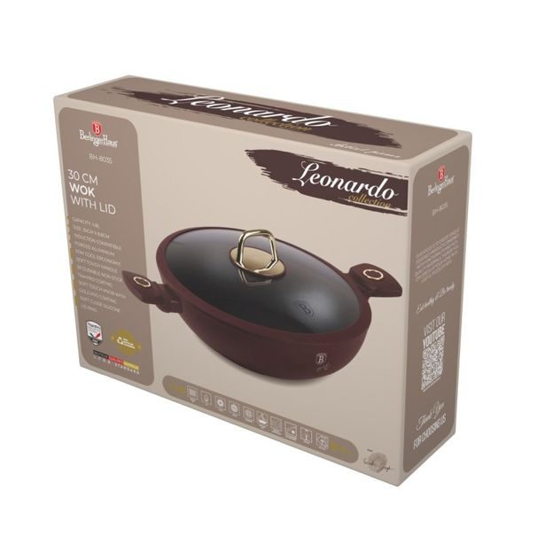 BERLINGERHAUS Pánev wok s poklicí a titanovým povrchem 30 cm Leonardo Collection BH-8035