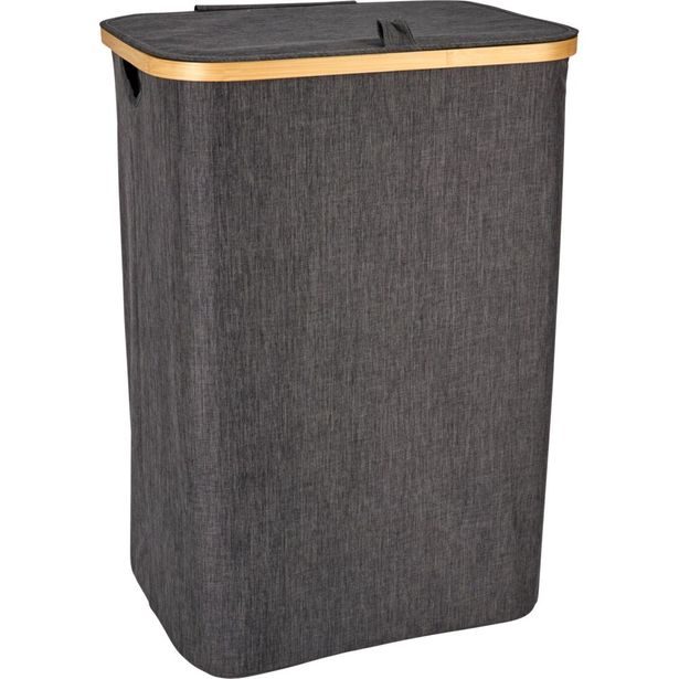 BATHROOM SOLUTIONS Koš na prádlo s bambusovým okrajem 40 x 30 x 60 cm tmavě šedá KO-170495170
