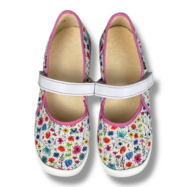 FARE BARE dívčí balerínky, papuče na suchý zip - květinky