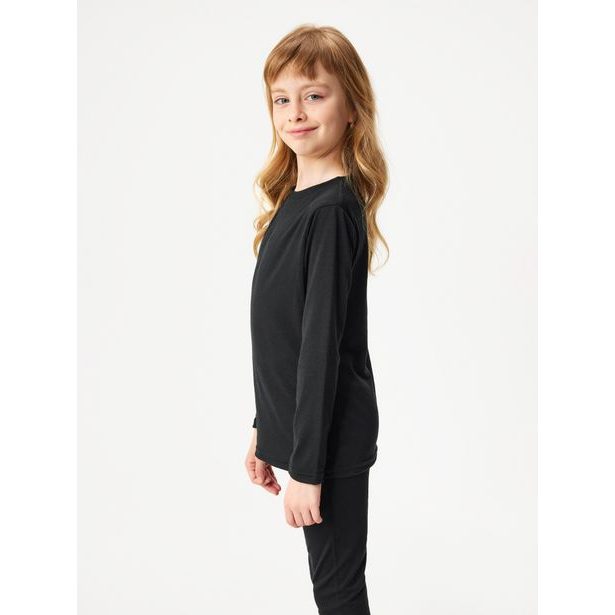 Unuo Dětské merino triko s dlouhým rukávem, Černá