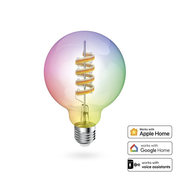 Hama SMART WiFi LED žárovka, Matter, E27, G95 Filament, koule, RGBW, stmívatelná, aplikace