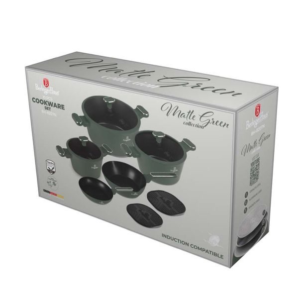 BERLINGERHAUS Sada nádobí s titanovým povrchem 10 ks Matte green Collection BH-8207