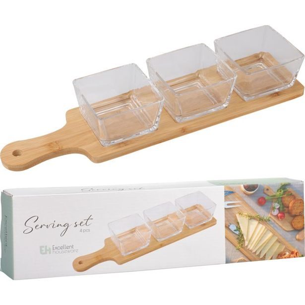 EXCELLENT HOUSEWARE Servírovací misky na bambusovém podnose sada 4 ks KO-210001320