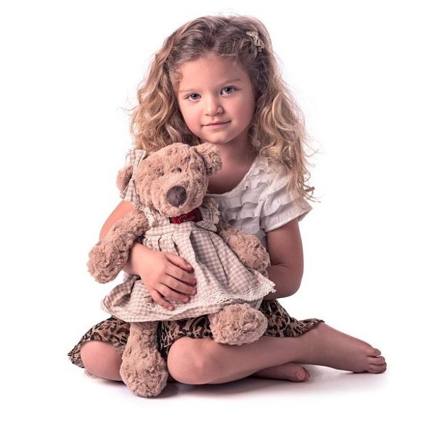 Medvěd Lumpinka v šatech - režné, střední 43 cm