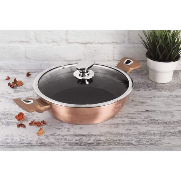 BERLINGERHAUS Pekáč kulatý s mramorovým povrchem a poklicí 28 cm Rosegold Metallic Line BH-1519